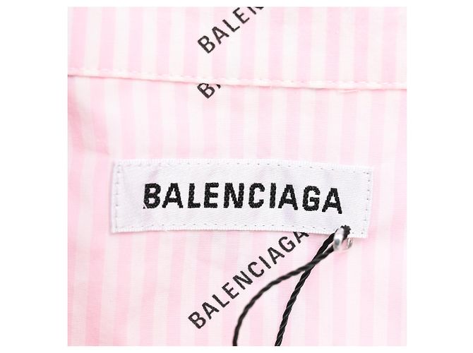 Camicia oversize Balenciaga con logo a righe e bottoni anteriori in cotone rosa Marrone - vista 4
