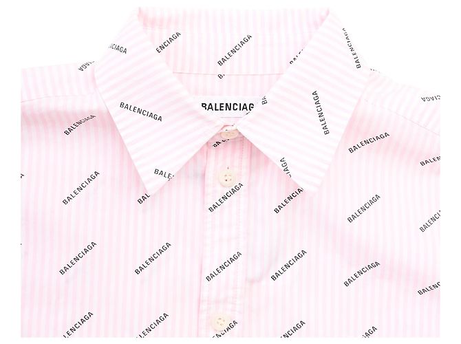 Camicia oversize Balenciaga con logo a righe e bottoni anteriori in cotone rosa Marrone - vista 8