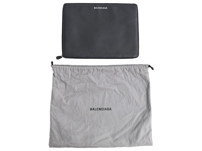 Porte-documents Balenciaga à fermeture éclair en cuir noir Gris - vue 12