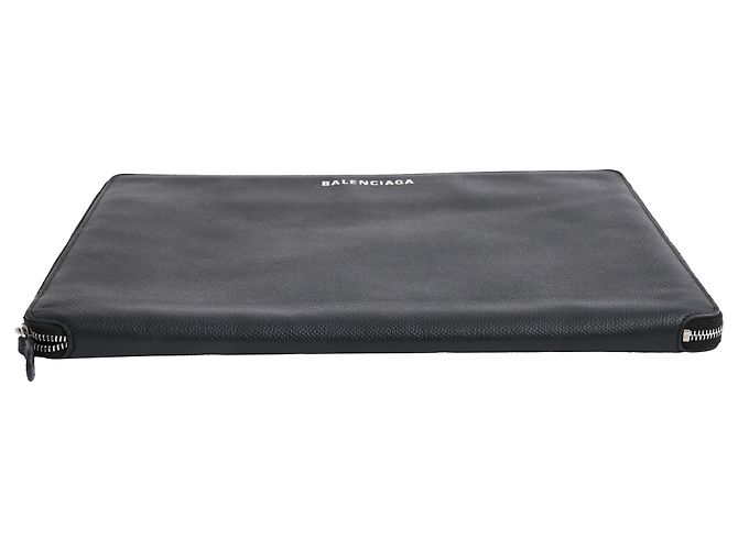 Porte-documents Balenciaga à fermeture éclair en cuir noir Gris - vue 3