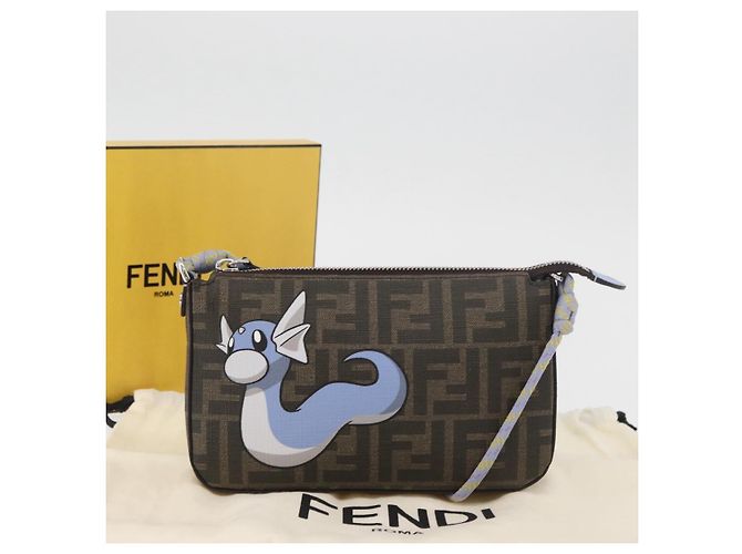 Zucca FENDI FENDI x FRGMT x POKMON Bolsa de Ombro Dratini Marrom Preto Auth 167373SM - vista 12