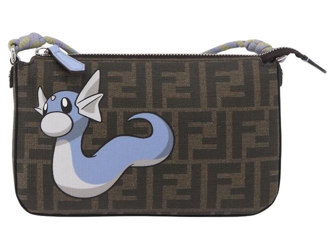 Zucca FENDI FENDI x FRGMT x POKMON Bolsa de Ombro Dratini Marrom Preto Auth 167373SM - vista 13