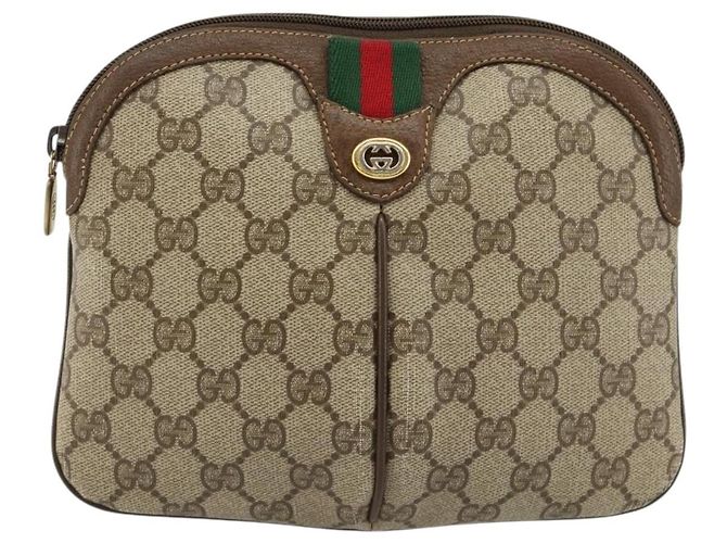 Borsa GUCCI GG Supreme Web Sherry Line in PVC Beige Oro 904 02 047 Auth 181772 D'oro - vista 13