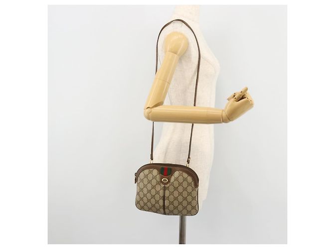 Borsa GUCCI GG Supreme Web Sherry Line in PVC Beige Oro 904 02 047 Auth 181772 D'oro - vista 22