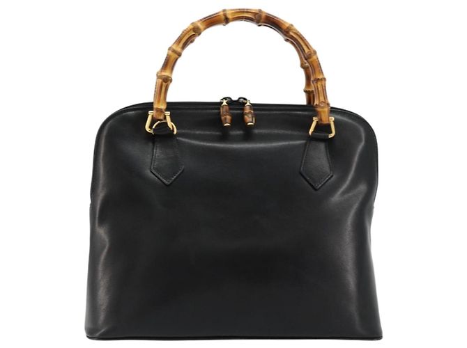 Borsa a Mano GUCCI Bamboo in Pelle Nera e Oro 000 2214 0289 Auth 180221 Nero D'oro - vista 13