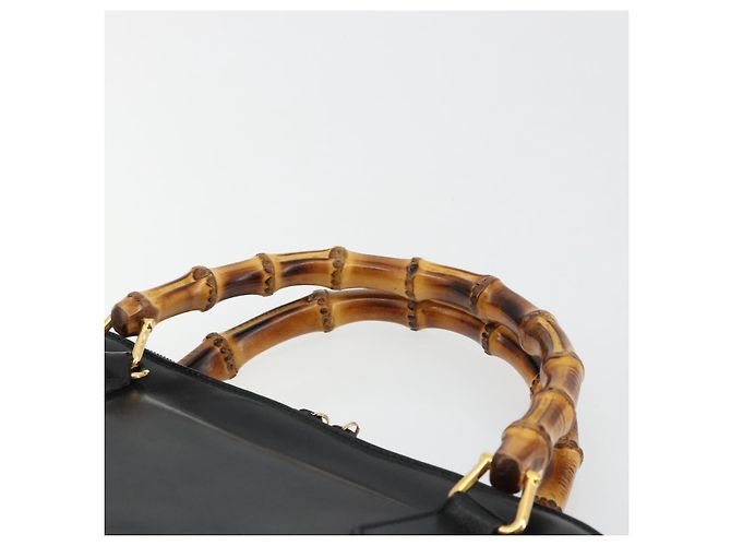 Borsa a Mano GUCCI Bamboo in Pelle Nera e Oro 000 2214 0289 Auth 180221 Nero D'oro - vista 14