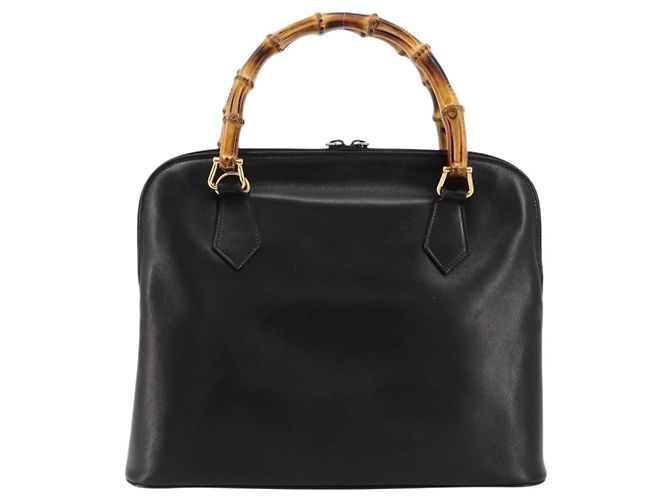Borsa a Mano GUCCI Bamboo in Pelle Nera e Oro 000 2214 0289 Auth 180221 Nero D'oro - vista 2
