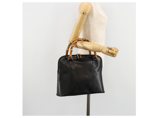 Borsa a Mano GUCCI Bamboo in Pelle Nera e Oro 000 2214 0289 Auth 180221 Nero D'oro - vista 22