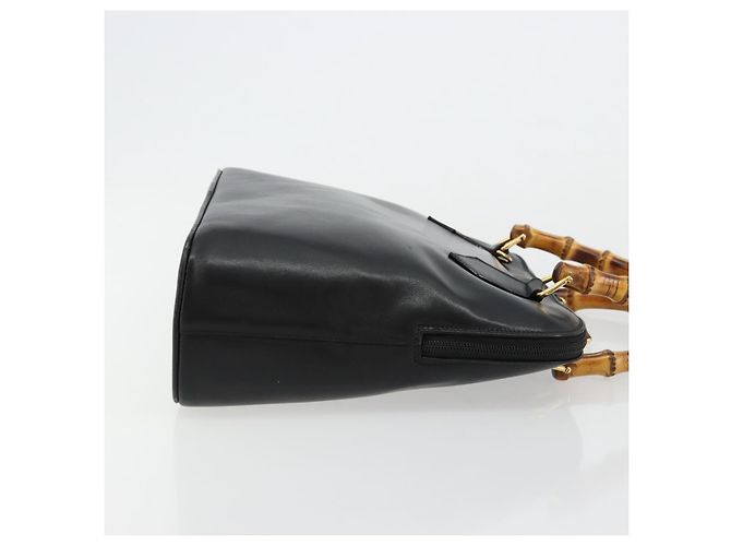 Borsa a Mano GUCCI Bamboo in Pelle Nera e Oro 000 2214 0289 Auth 180221 Nero D'oro - vista 3
