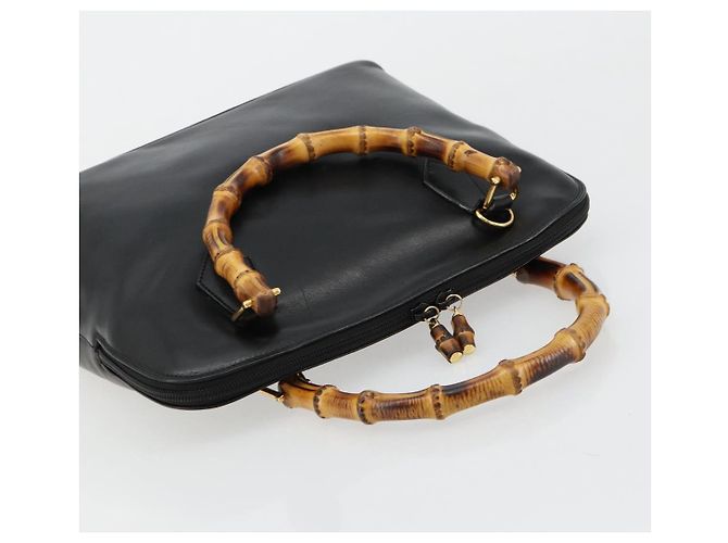 Borsa a Mano GUCCI Bamboo in Pelle Nera e Oro 000 2214 0289 Auth 180221 Nero D'oro - vista 6