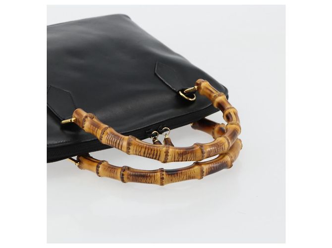 Borsa a Mano GUCCI Bamboo in Pelle Nera e Oro 000 2214 0289 Auth 180221 Nero D'oro - vista 7