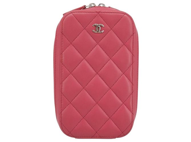 CHANEL Handy-Etui aus Lammleder Rosa Silber CC Authentisch ka4502M Pink - Ansicht 13