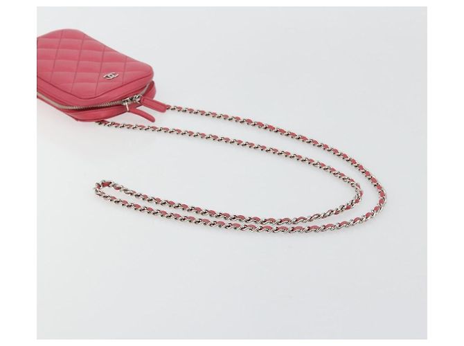 CHANEL Handy-Etui aus Lammleder Rosa Silber CC Authentisch ka4502M Pink - Ansicht 7
