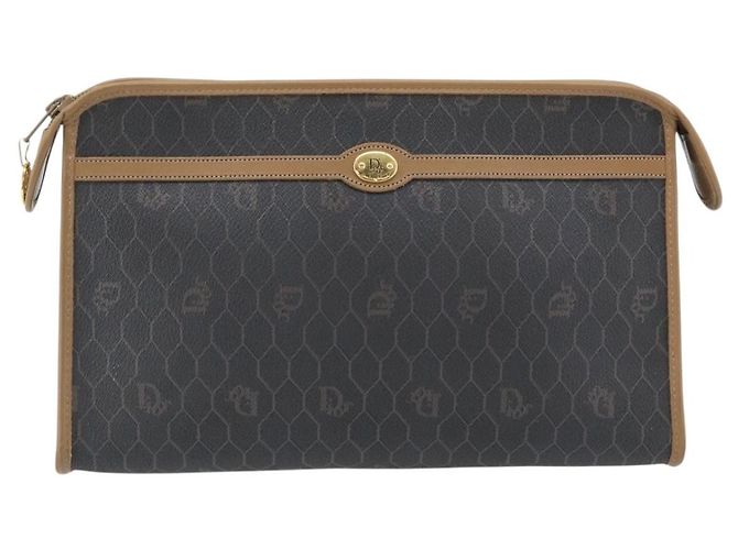 Clutch Christian Dior Honeycomb Canvas PVC Nero Oro Auth 182487 D'oro - vista 13