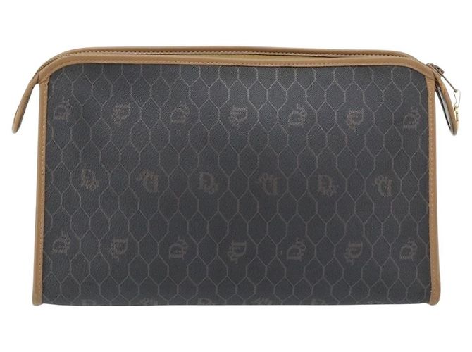 Clutch Christian Dior Honeycomb Canvas PVC Nero Oro Auth 182487 D'oro - vista 2