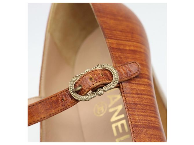 Décolleté CHANEL in pelle 38 1/2 Marrone CC Auth 182044V - vista 12