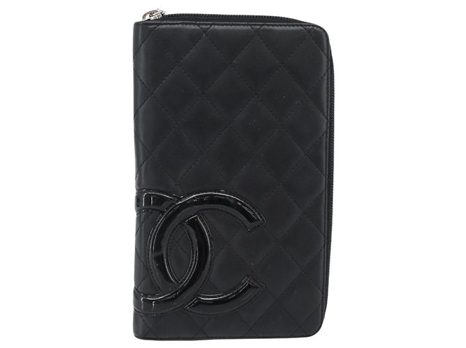 CHANEL Matelasse Cambon Line Long Wallet Leather Black Silver CC Auth 181675V Nero Argento - vista 13