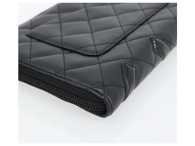 CHANEL Matelasse Cambon Line Long Wallet Leather Black Silver CC Auth 181675V Nero Argento - vista 15