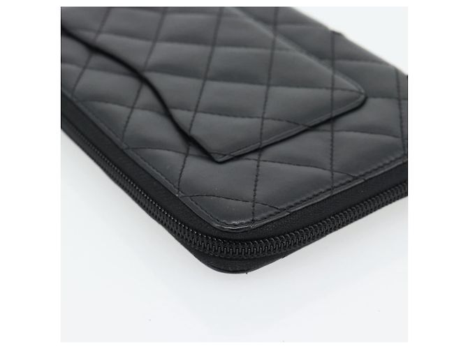 CHANEL Matelasse Cambon Line Long Wallet Leather Black Silver CC Auth 181675V Nero Argento - vista 16