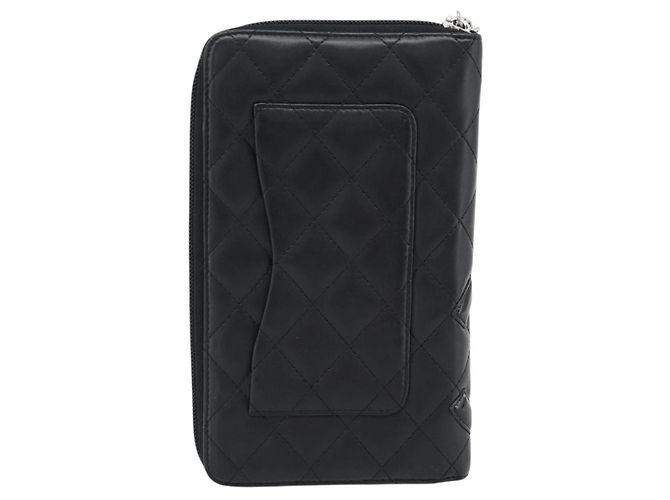 CHANEL Matelasse Cambon Line Long Wallet Leather Black Silver CC Auth 181675V Nero Argento - vista 2