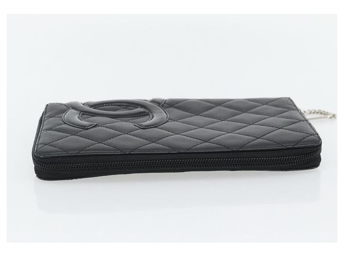 CHANEL Matelasse Cambon Line Long Wallet Leather Black Silver CC Auth 181675V Nero Argento - vista 3