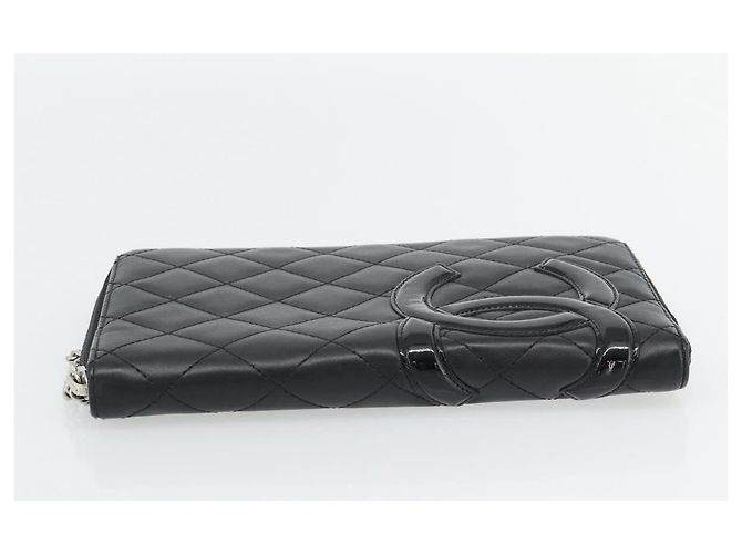 CHANEL Matelasse Cambon Line Long Wallet Leather Black Silver CC Auth 181675V Nero Argento - vista 4