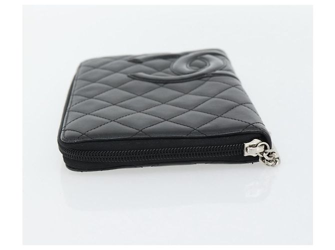 CHANEL Matelasse Cambon Line Long Wallet Leather Black Silver CC Auth 181675V Nero Argento - vista 5