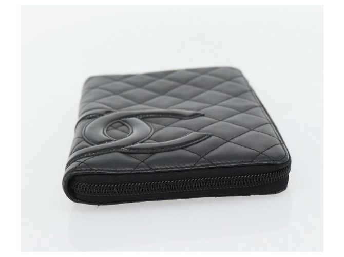 CHANEL Matelasse Cambon Line Long Wallet Leather Black Silver CC Auth 181675V Nero Argento - vista 6