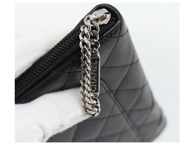 CHANEL Matelasse Cambon Line Long Wallet Leather Black Silver CC Auth 181675V Nero Argento - vista 8