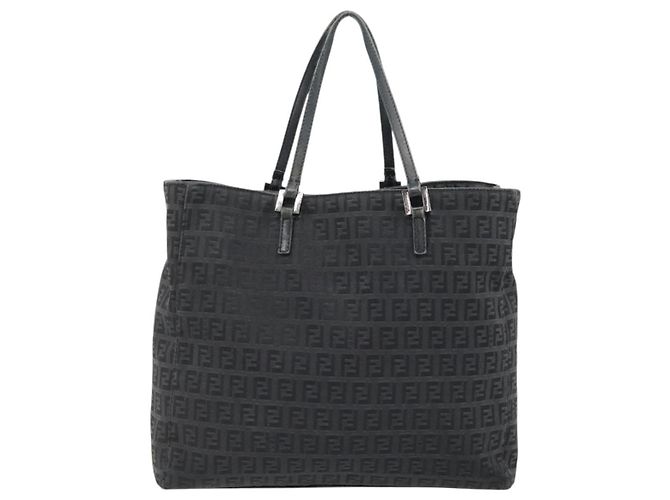 Borsa a mano FENDI Zucchino Canvas Nera Argento Auth ka4472 Nero - vista 2