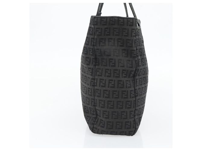 Borsa a mano FENDI Zucchino Canvas Nera Argento Auth ka4472 Nero - vista 4