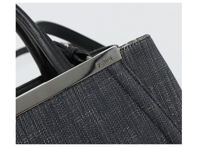Borsa FENDI 2 JOURS Denim 2way Blu Argento Auth ka4513 - vista 18