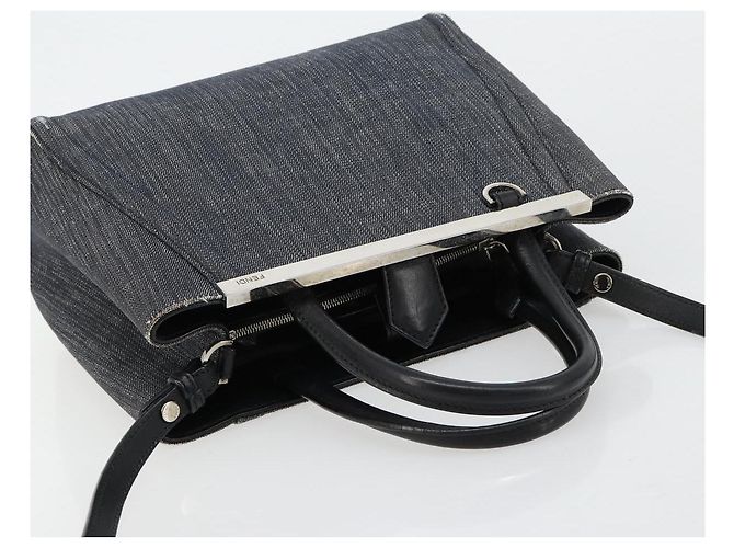 Borsa FENDI 2 JOURS Denim 2way Blu Argento Auth ka4513 - vista 6