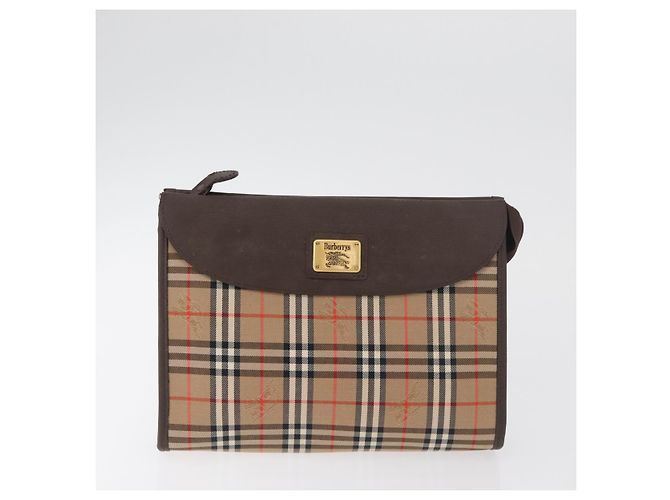 Clutch Burberrys Nova Check in tela Set Beige Auth 180194 - vista 2
