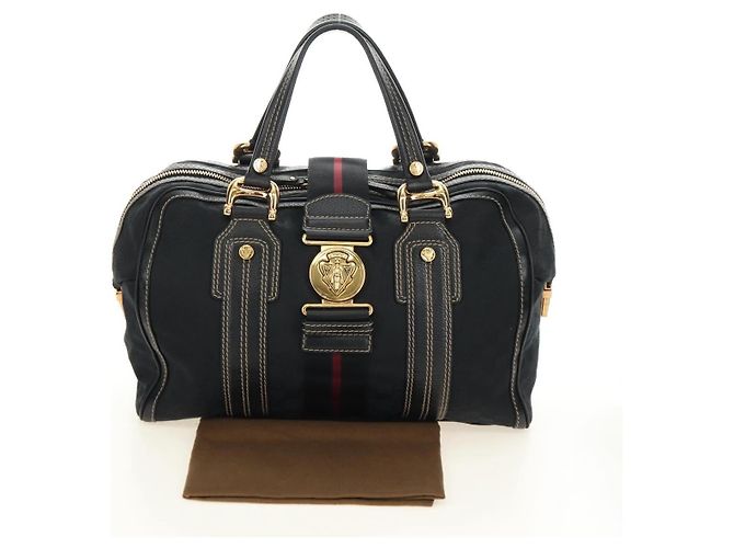 Borsa GUCCI GG Canvas Sherry Line Histeria Nera Oro 186232 Auth 181412V Nero D'oro - vista 12
