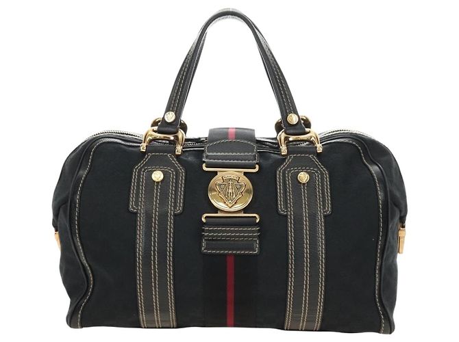 Borsa GUCCI GG Canvas Sherry Line Histeria Nera Oro 186232 Auth 181412V Nero D'oro - vista 13