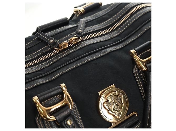 Borsa GUCCI GG Canvas Sherry Line Histeria Nera Oro 186232 Auth 181412V Nero D'oro - vista 21