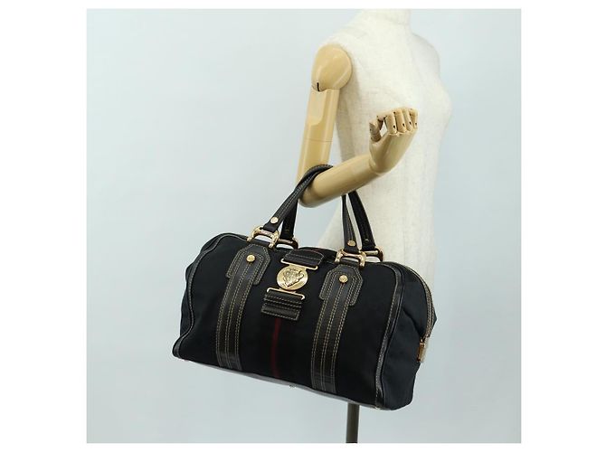 Borsa GUCCI GG Canvas Sherry Line Histeria Nera Oro 186232 Auth 181412V Nero D'oro - vista 28
