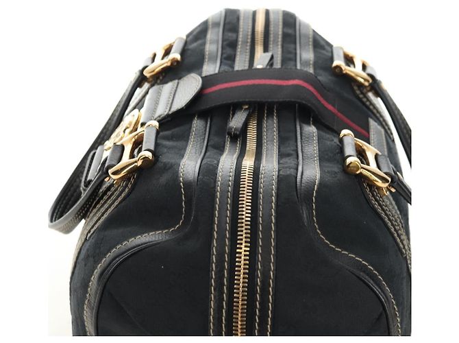 Borsa GUCCI GG Canvas Sherry Line Histeria Nera Oro 186232 Auth 181412V Nero D'oro - vista 6