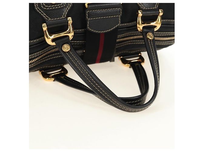 Borsa GUCCI GG Canvas Sherry Line Histeria Nera Oro 186232 Auth 181412V Nero D'oro - vista 7
