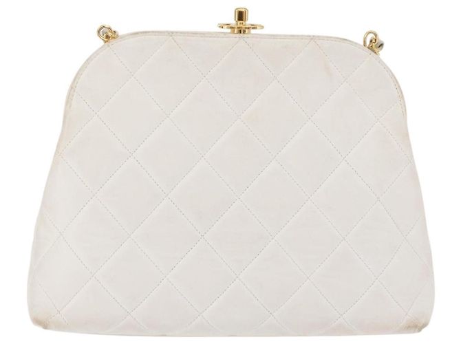 CHANEL Borsa a Spalla Matelasse con Catena in Pelle di Agnello Bianco Oro CC Auth 181776V D'oro - vista 2