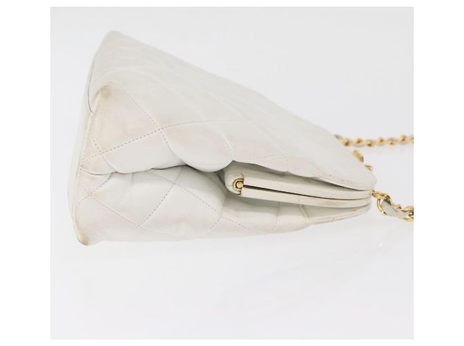 CHANEL Borsa a Spalla Matelasse con Catena in Pelle di Agnello Bianco Oro CC Auth 181776V D'oro - vista 3