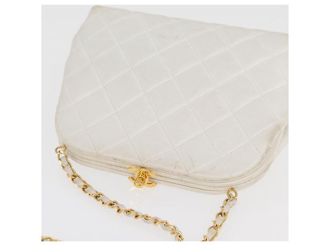 CHANEL Borsa a Spalla Matelasse con Catena in Pelle di Agnello Bianco Oro CC Auth 181776V D'oro - vista 6