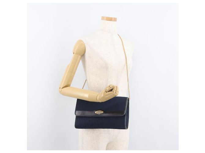 Borsa a tracolla con catena in tela Christian Dior Trotter Navy Gold Auth bs35406 D'oro Blu navy - vista 23