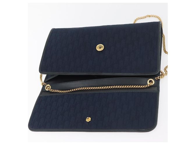 Borsa a tracolla con catena in tela Christian Dior Trotter Navy Gold Auth bs35406 D'oro Blu navy - vista 9