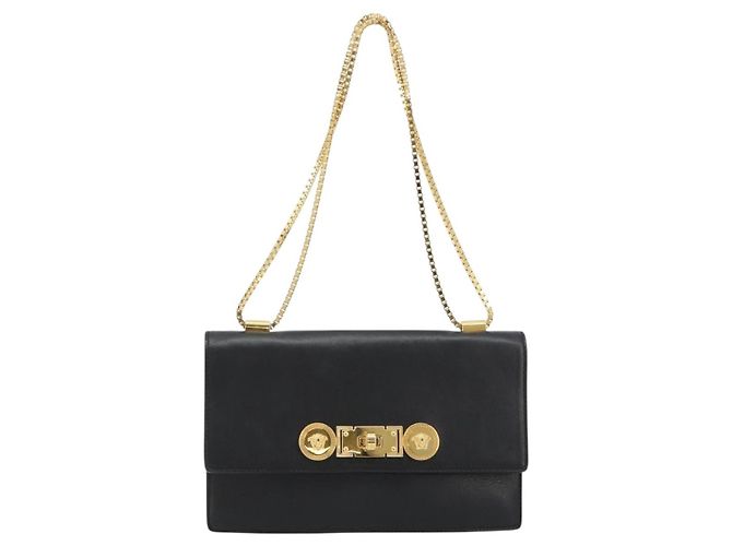 Borsa a Spalla con Catena VERSACE in Pelle Nera e Oro Auth BA13207 Nero D'oro - vista 13