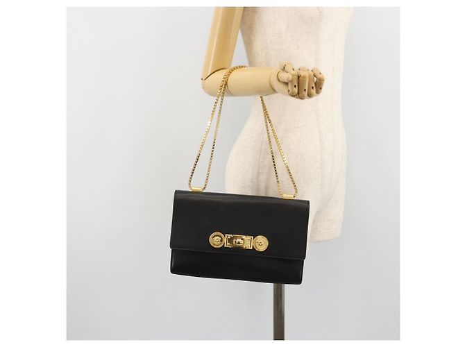 Borsa a Spalla con Catena VERSACE in Pelle Nera e Oro Auth BA13207 Nero D'oro - vista 21
