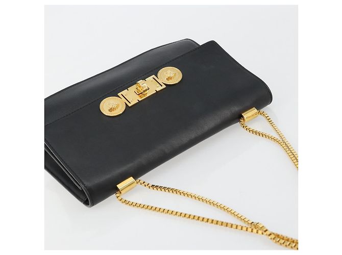 Borsa a Spalla con Catena VERSACE in Pelle Nera e Oro Auth BA13207 Nero D'oro - vista 6