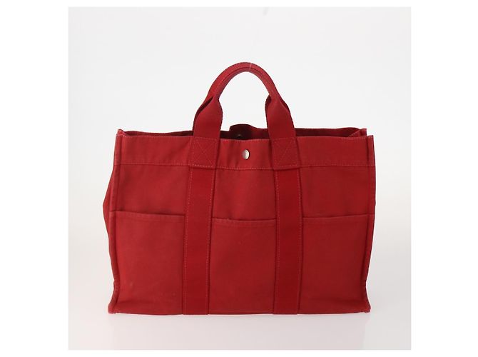 Hermès Borsa Fourre Tout HERMES Cotton 4 Set White Black Red Auth 176443 Nero Bianco Rosso - vista 2