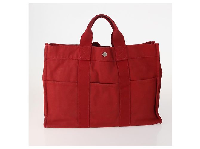 Hermès Borsa Fourre Tout HERMES Cotton 4 Set White Black Red Auth 176443 Nero Bianco Rosso - vista 3